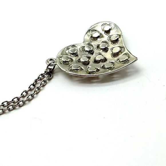 Silver-tone Heart Necklace Red Rhinestones - Picture 4 of 15